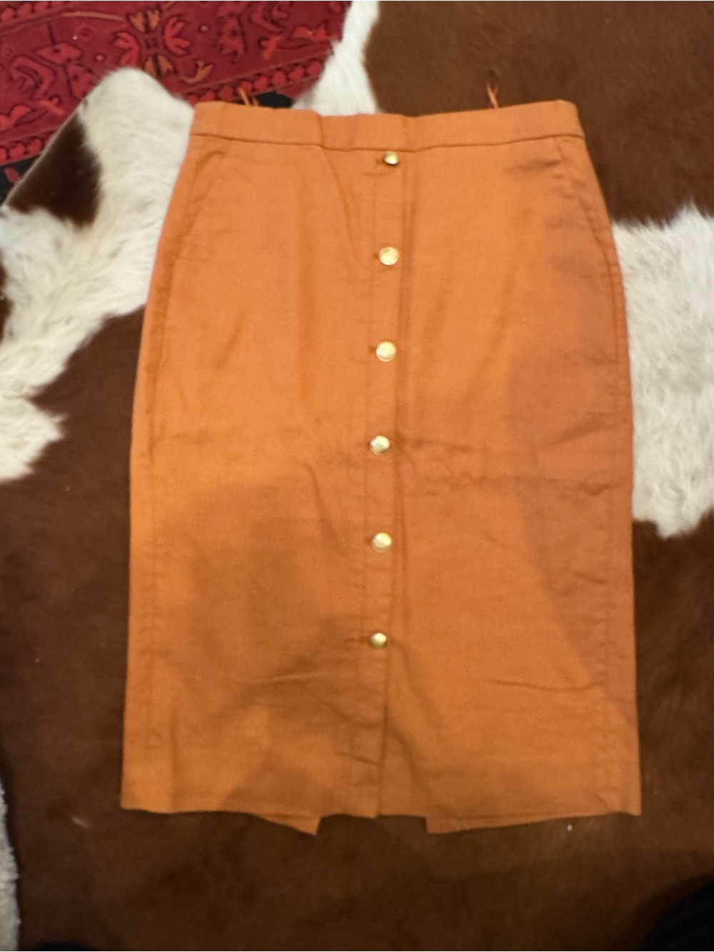 J Crew No.3 Button Front Orange Pencil Skirt